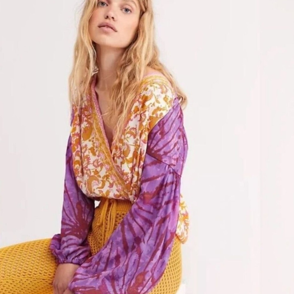 Free People Purple and Yellow Blouse